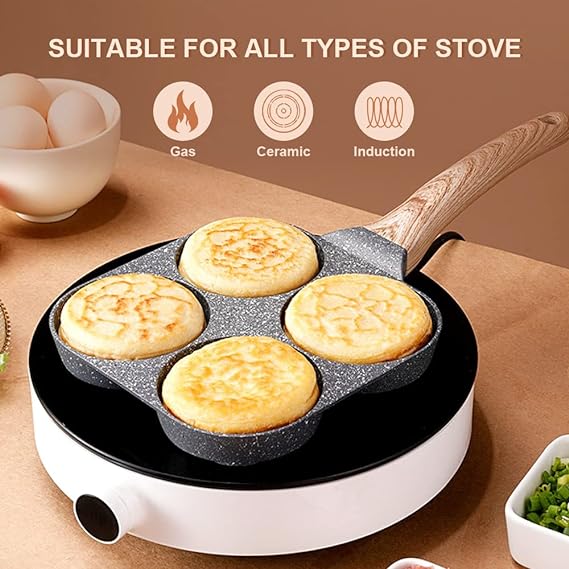 Pancake Pan Induction 4 Holes Fried Egg Pan NonStick Eye Pan Aluminiu