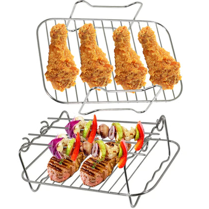 Air Fryer Rack and Accessory Pack | Silicone Air Fryer Liner Kit | 8 PCS Air Fryer Accessories Kit for Ninja Dual AF400UK & AF300UK & Tower T17088 | Reusable Air Fryer Liners & Air Fryer Rack  Accessory