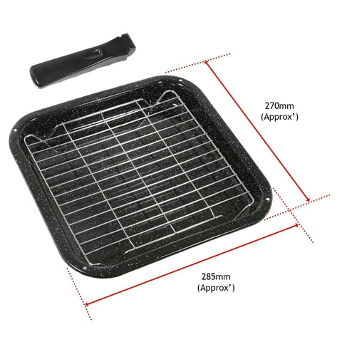 Universal Small Square Grill Pan, Rack & Detachable Handle Non-Stick (Black, 285 mm x 275 mm) |  Ideal for Boats | Caravans | Mobile Homes | Mini Oven | Combi Microwaves