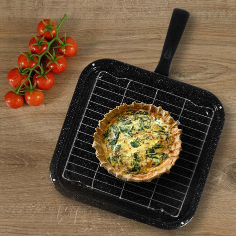 Universal Small Square Grill Pan, Rack & Detachable Handle Non-Stick (Black, 285 mm x 275 mm) |  Ideal for Boats | Caravans | Mobile Homes | Mini Oven | Combi Microwaves