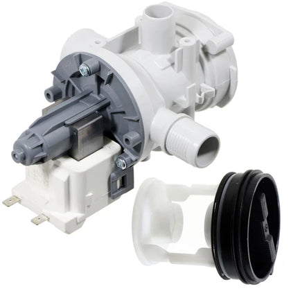 Drain Pump 30W + Filter compatible with Samsung Washing Machine SWFP10 | WFB1456GW |  B1415J | J1453SGS |  CURRYS ESSENTIALS Washing Machine C100WM10, C510WM11, C510WMS13