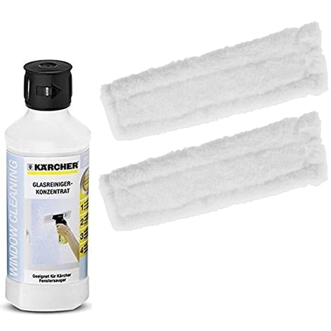 Karcher Cloth Pads + Cleaning Fluid for KARCHER Window Vac Vacuum - 2 x Pads + 500ml