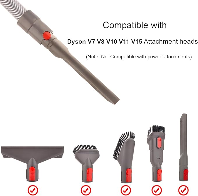 DYSON Accessory Tool Kit (6 pcs ) Attachment Set with Extension Hose Compatible for Dyson V7 V8 V10 V11 V15 SV10 SV11 Cordless Vacuum Cleaner, Quick Release Spare Part Tool Kit for Home and Car Cleaning (6 in 1)