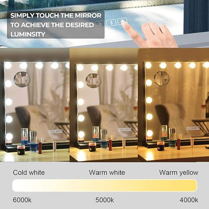 Hollywood Makeup Mirror with two bluetooth speakers | Black