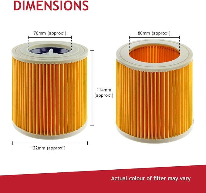 Karcher WD2 Filter Kit |WD3 Filter| MV2 Filter |MV3 Filter |Wet & Dry Vacuum Cleaner Filter Cartridges | Pack of 2