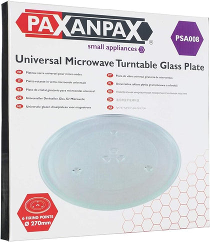 Microwave Glass Plate 270 mm Turntable with 6 Fixing Points 270mm Universal