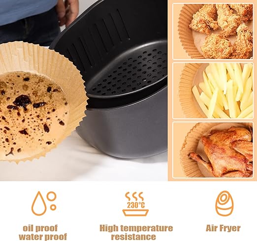 Air Fryers Paper Liner, Air Fryer Silicone Oil Paper |  50PCS Round Greaseproof Paper for Air Fryers, 6inch/16cm