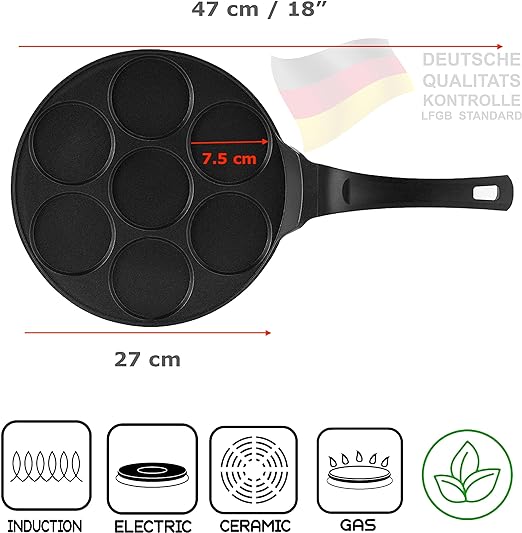 Pancake Frying Pan - Diameter 27 cm with Greblon Ceramics Coating | Induction Ceramic Gas Electric