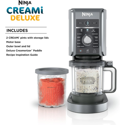 Ninja Creami Deluze NC501UK, 10-in-1 Ice Cream & Frozen Dessert Maker, Black & Silver