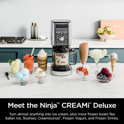 Ninja Creami Deluze NC501UK, 10-in-1 Ice Cream & Frozen Dessert Maker, Black & Silver