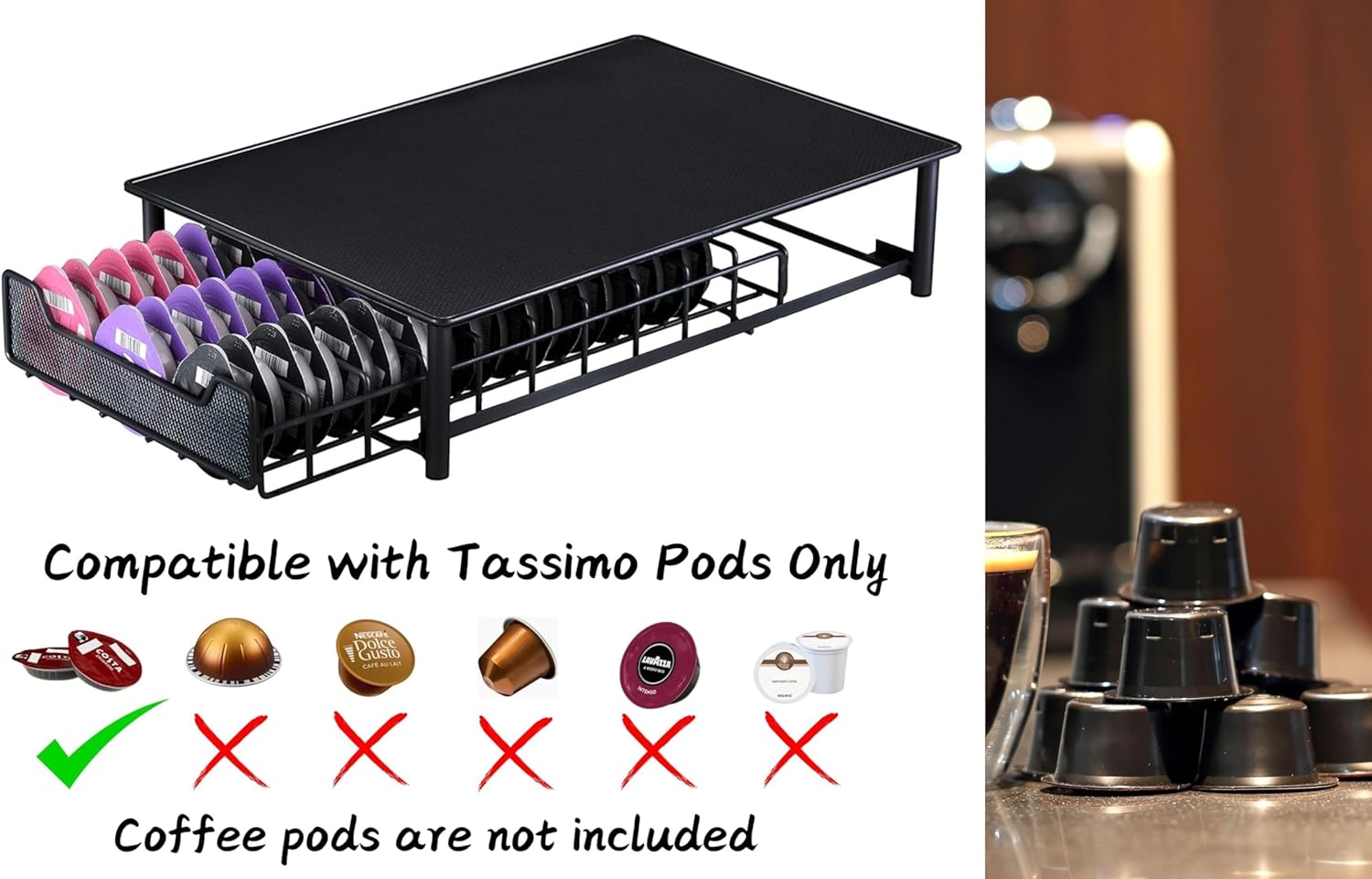 Coffee Capsule Storage Drawer and Coffee Machine Stand for Tassimo