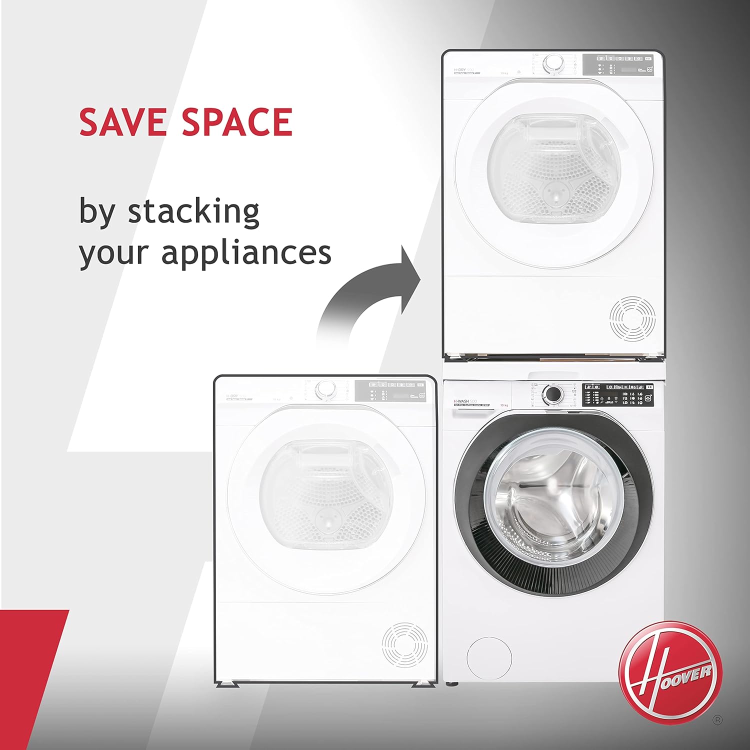 Hoover  | Candy Universal Stacking Kit with Sliding Shelf for Washing Machines and Dryers - Suitable for Washing Machines with Depth 47-62 cm - Space-Saving - Easy to Install - White - Universal