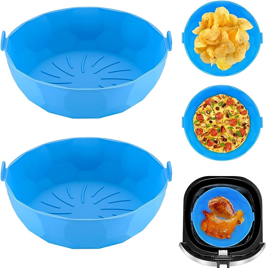 Air Fryer Silicone Pots |2 Pieces Silicone Air Fryer Liners Pods |Reusable Air Fryer Silicone Liners, Round Air Fryer Replacement Mats Basket Accessories Liners for Air Fryer, Oven, Microwave - 8.3 inch