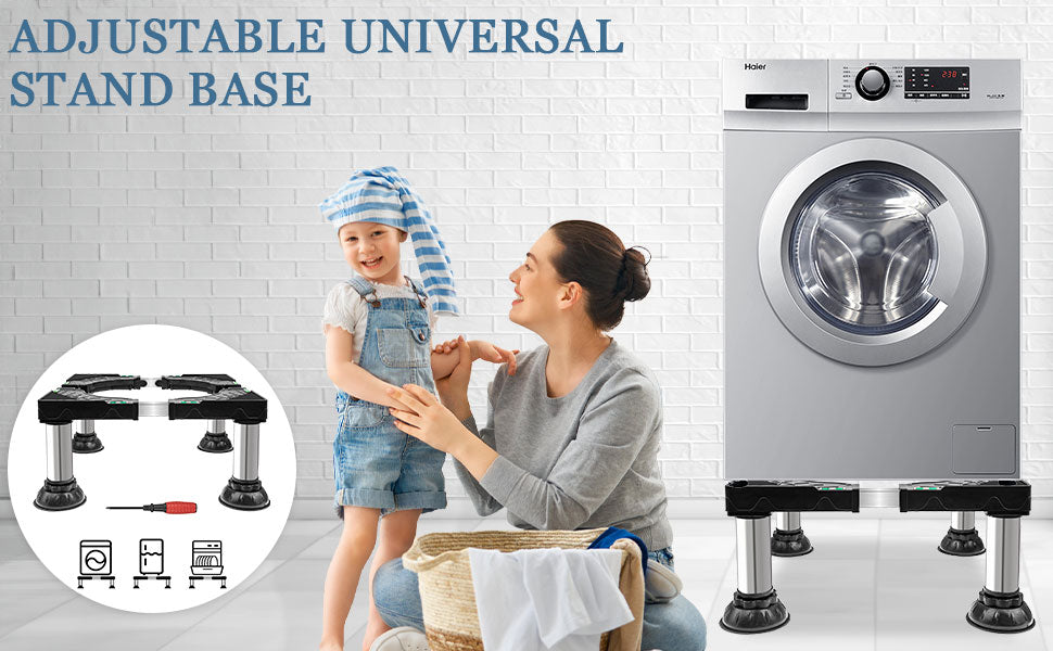 Washing Machine Stand |Adjustable |Washer and Dryer Pedestal with 4 Strong Feet 40-60CM Universal | Mini Fridge Base Width 17-20 cm | Washing Machine Refrigerator Laundry (Black)