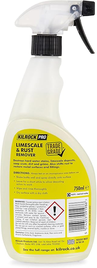 Kilrock PRO Limescale and Rust Remover  | 750ml Spray Bottle