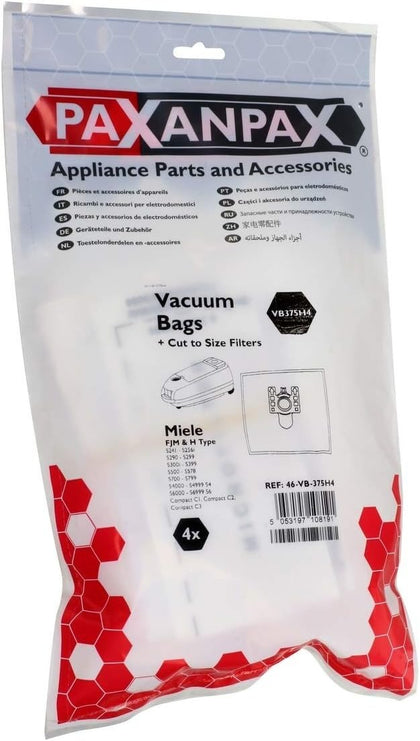 Miele FJM Type SMS Vacuum Bags 4 Pack & 2 Filters Compatible | VB375H4