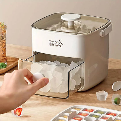 Easy Press Ice Cube Maker with Lid and Bin  48 Cube Reusable Silicone Tray for Parties & Bars