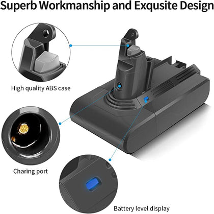 Dyson V6 Battery 6000mAh Compatible with V6 SV03 |DC58 to DC74 | SV05 | SV06 | SV07 | SV09 | 965874-02| 967810-21| 967810-01 SV09 battery (21.6 V, 6000mAh)