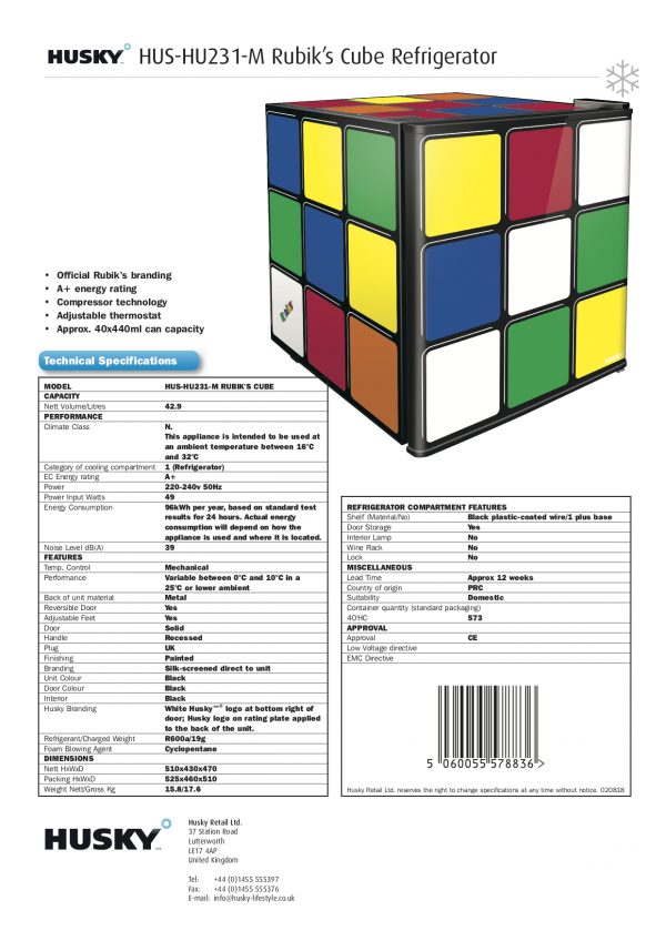 Cube 231 Rubiks Cube Table Top Chiller HU231 – DWYERS HOMESTORE