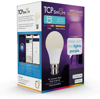 TCP Smart WiFi 9W BC/B22 LED Colour changing White Dimmable Bulb