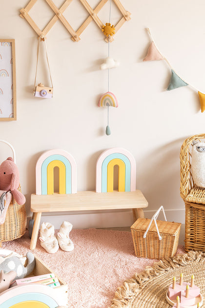 Mini Rainbow Kids Wooden Bench